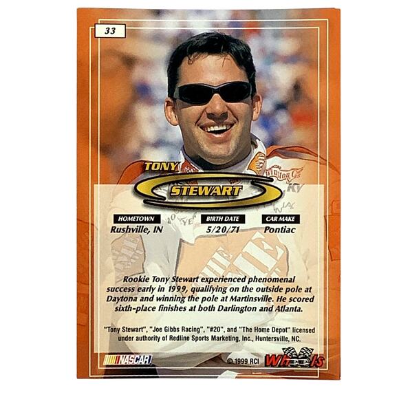 Tony Stewart, Sponsor: Home Depot, Card 33, 1999 Wheels NASCAR Winston Cup, NM+ - Picture 3 of 4